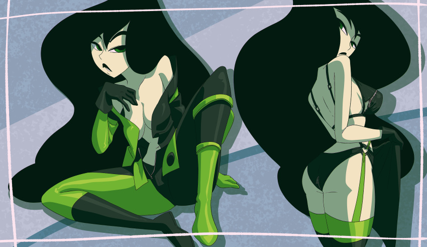 ass black_hair clothing disney disney_channel female female_focus female_only green_eyes green_hair green_skin inker_comics inkershike kim_possible long_hair older older_female panties shego solo_female tagme undressing young_adult young_adult_female young_adult_woman