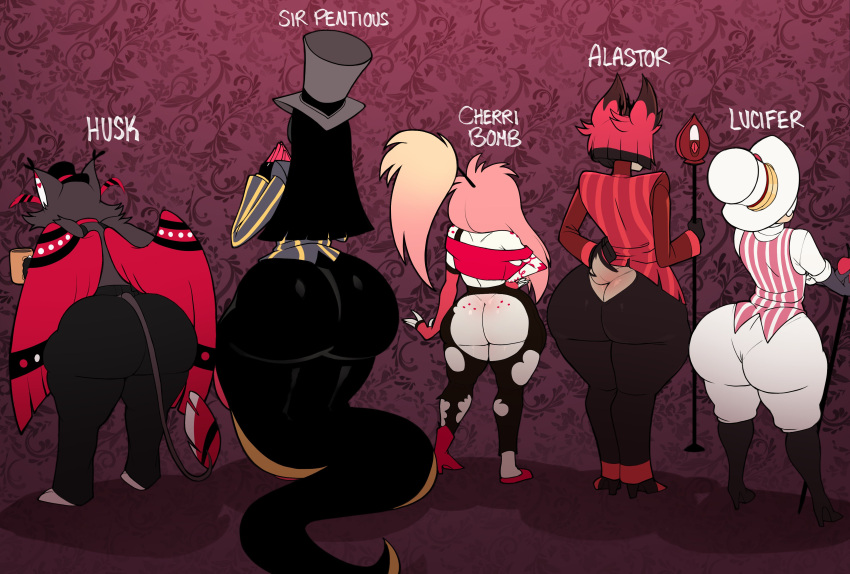 1girl 2024 2d 4boys alastor_(hazbin_hotel) alternate_ass_size alternate_body_type angel anthro arm_behind_back armwear ass ass_comparison ass_focus ass_size_chart back_view bare_ass barefoot big_ass big_ass_(male) black_bra black_hair black_hat black_pants black_skin blackwhiplash blonde_hair boots bottom_heavy bottomless bottomless_male bottomwear bowtie bra bubble_ass bubble_butt butt_focus cane cat cat_boy cat_ears cat_tail catboy cheek_tuft cherri_bomb_(hazbin_hotel) colored_skin crop_top dat_ass deer deer_ears deer_humanoid deer_tail demon demon_boy demon_girl demon_tail detailed_background digital_drawing_(artwork) digital_media_(artwork) dilf dumptruck_ass dumptruck_butt dyed_hair english_text fallen_angel felid feline femboy footwear freckles freckles_on_ass freckles_on_shoulders from_behind fully_clothed furry glistening glistening_butt gloves gradient_hair grey_arms grey_hat grey_skin group hand_on_shoulder handwear hat hazbin_hotel headgear headwear high_heels holding holding_mug holding_object horns huge_ass humanoid husk_(hazbin_hotel) hybrid long_eyebrows long_gloves long_hair long_sleeves long_tail lucifer_morningstar_(hazbin_hotel) male mammal microphone mostly_clothed mug multiple_boys neckwear pants pantyhose partially_clothed pink_hair plump plump_ass plump_butt plump_thighs rear_view red_background red_bowtie red_crop_top red_eyebrows red_footwear red_hair red_shirt red_wings reptile shoes short_hair shoulder_tuft sir_pentious_(hazbin_hotel) size_difference sleeves_rolled_up snake snake_boy snake_humanoid staff standing striped_clothes striped_clothing striped_shirt striped_topwear suspenders tail take_your_pick tattoo tattooed_arm tattoos thick thick_ass thick_butt thick_eyebrows thick_thighs thighs tied_hair top_hat topwear torn_clothes torn_clothing two_tone_body two_tone_clothing two_tone_fur two_tone_hair vivienne_medrano vivziepop waistcoat white_headwear white_skin white_skinned_female wide_ass wide_hips wide_thighs wings