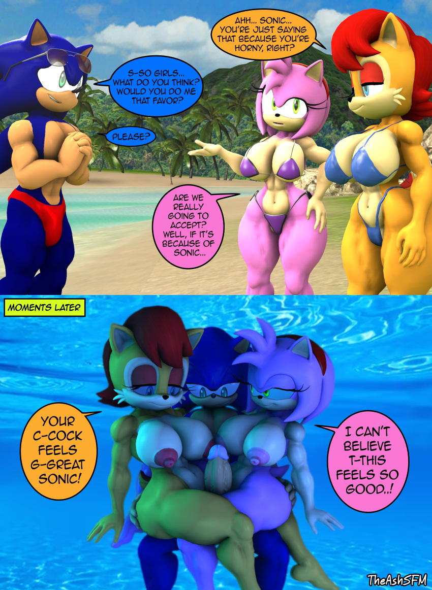 1boy 2girls 2girls1boy amy_rose archie_comics ash555 beach bikini female male naked_female sally_acorn sega sonic_(series) sonic_the_hedgehog sonic_the_hedgehog_(archie) sonic_the_hedgehog_(comics) sonic_the_hedgehog_(series) theashsfm thong underwater voluptuous_female voluptuous_male