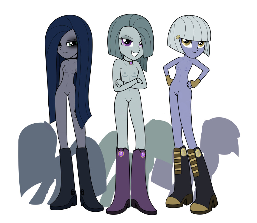 3girls blinkie_pie boots_only completely_nude completely_nude_female creepypasta equestria_girls evil_grin evil_smile frown inkie_pie limestone_(blinkie_pie) long_hair marblestone_(inkie_pie) minkie_pie muffins_(creepypasta) my_little_pony my_little_pony_friendship_is_magic obsidian_(minkie_pie) older older_female reitanna-seishin short_hair small_breasts young_adult young_adult_female young_adult_woman