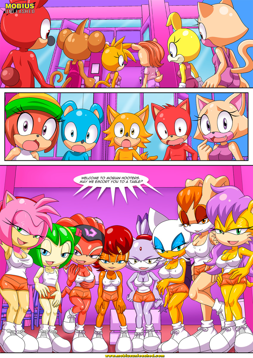 8girls amy_rose archie_comics bbmbbf blaze_the_cat cosmo_the_seedrian hooters mina_mongoose mobian mobian_(species) mobian_hooters mobians mobius_unleashed palcomix rouge_the_bat sally_acorn sega shade_the_echidna sonic_(series) sonic_the_hedgehog_(series) sonic_x tagme vanilla_the_rabbit