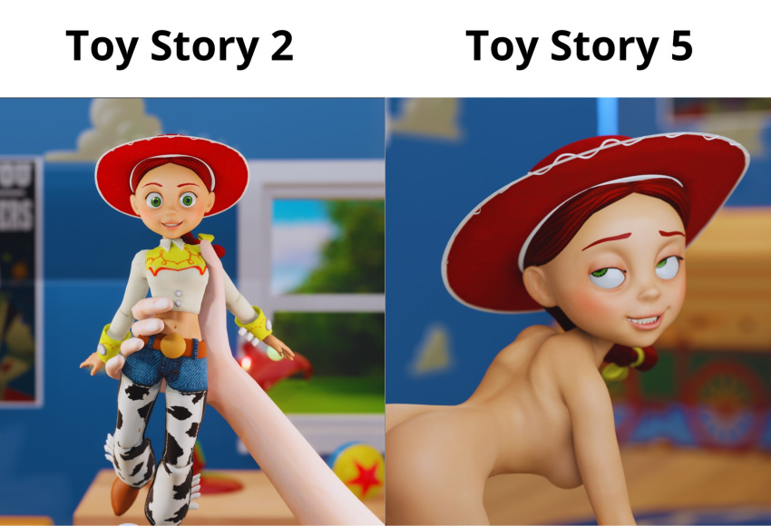 1girl 1girl 3d cowgirl disney female_only green_eyes jessie_(toy_story) lipstick looking_at_viewer naked_female nude nude nude_female pixar red_hair toy_story