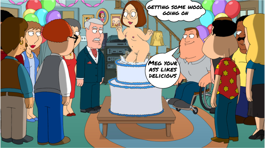 barbara_pewterschmidt birthday_cake bruce_(family_guy) carol_west carter_pewterschmidt cleveland_brown family_guy glenn_quagmire grandfather_and_granddaughter ida_quagmire joe_swanson meg_griffin mort_goldman nude_female