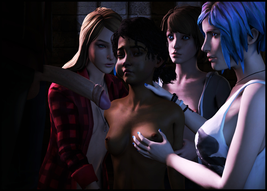 1boy 1girl 3d 4girls 5some after_oral balls blue_eyes blue_hair breasts brown_eyes brown_hair chloe_price clementine_(the_walking_dead) crossover cum cum_drip cum_in_mouth cum_inside dubious_consent female_focus fivesome forced forced_oral green_eyes holding_breast interracial large_penis lenaid life_is_strange long_hair male max_caulfield medium_breasts multiple_girls nonconsensual nude nude_female open_shirt penis rachel_amber sfm short_hair source_filmmaker the_walking_dead the_walking_dead_game