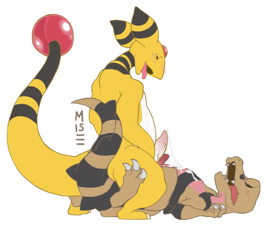 ampharos blush claws cum cum_on_chest erection frottage gay hindpaw krokorok lizard lying male misericorde nintendo on_back open_mouth orgasm paws penis plain_background pokemon pokÃ©mon red_eyes scalie sex teeth tongue tongue_out video_games white_background