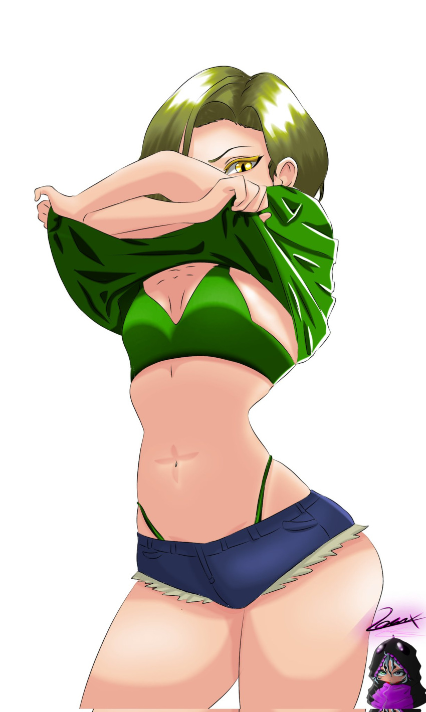 1girl brown_eyes clothed clothing colombian female_only female_solo green_hair hispanic hispanic_virtual_youtuber latam_virtual_youtuber light-skinned_female light_skin ryumi ryumivt short_hair solo_female taking_clothes_off twitch twitch.tv undressing virtual_youtuber vtuber yellow_eyes youtube youtube_hispanic