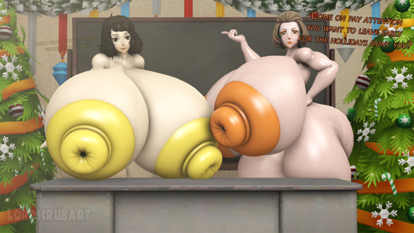 2girls 3d casual casual_nudity classroom crossover female_only fire_emblem fire_emblem:_three_houses huge_ass huge_nipples hyper_breasts hyper_nipples lordscrubart manuela_casagranda nude persona persona_5 pov public public_nudity sadayo_kawakami school seductive student teacher teacher_and_student teasing