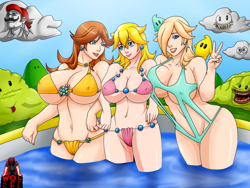 bikini breasts mario mario_(series) nintendo princess_daisy princess_peach princess_rosalina rosalina war-off-evil