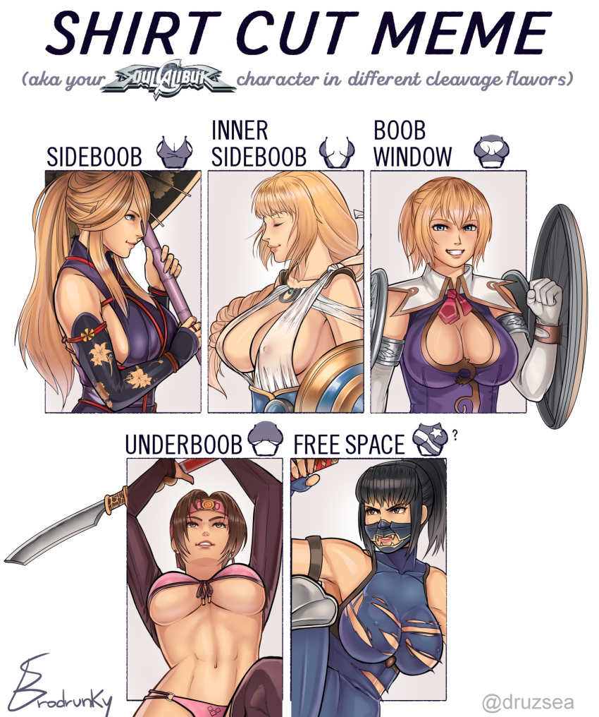 alluring cassandra_alexandra cleavage cleavage_cutout erodrunky female_abs looking_at_viewer seong_mi-na setsuka shirt_cut_meme silf silfs sisters sophitia_alexandra soul_calibur soul_calibur_ii soul_calibur_iii soul_calibur_vi taki tight_clothing torn_clothes under_boob