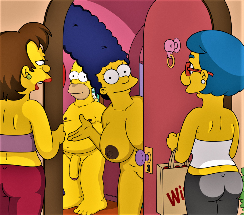 big_breasts erect_nipples homer_simpson luann_van_houten marge_simpson the_simpsons thighs