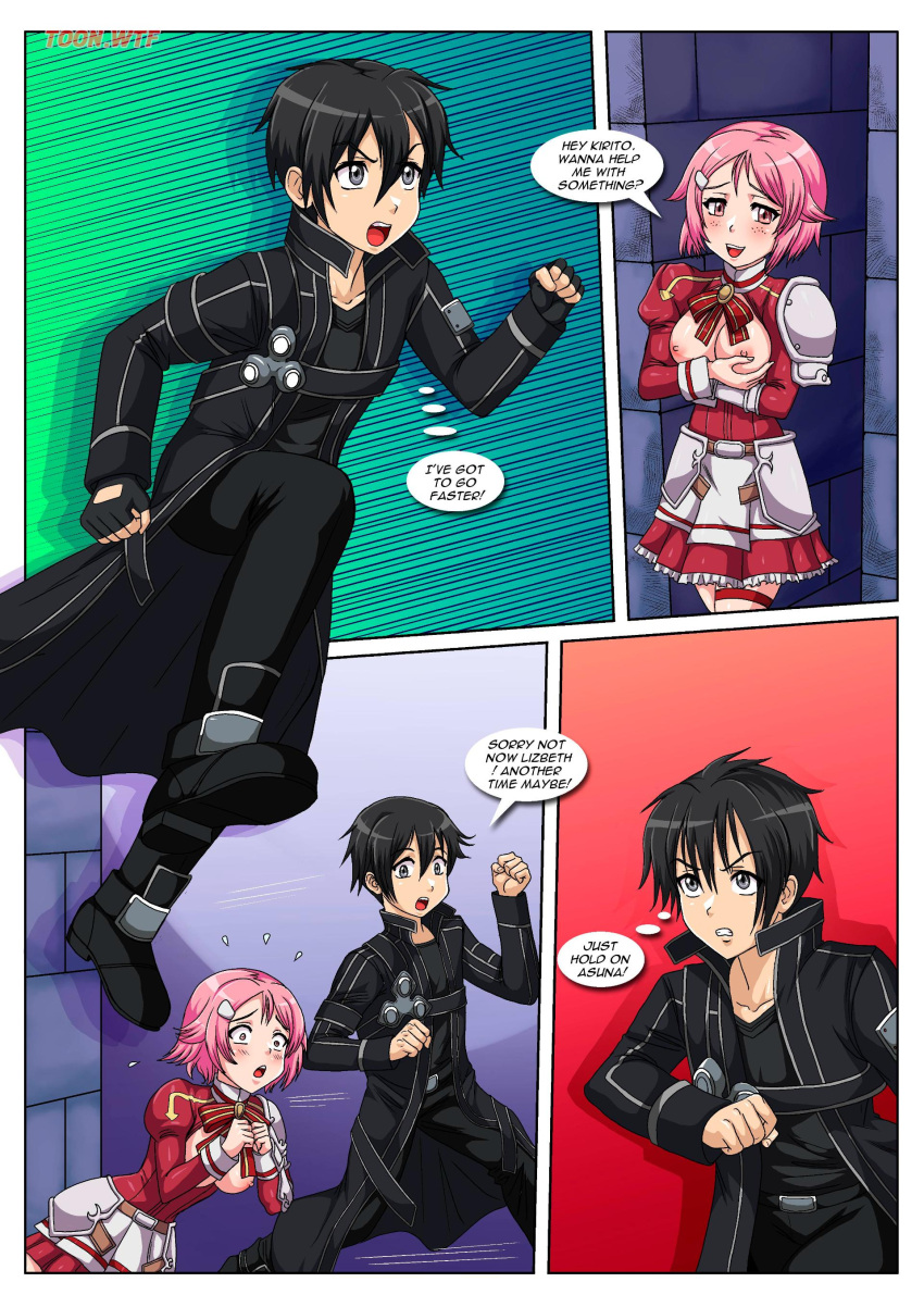 1girl aincrad bbmbbf comic kirigaya_kazuto kirito kirito_(sao) lisbeth no_laughing_matter palcomix palcomix*vip shinozaki_rika sword_art_online tagme toon.wtf