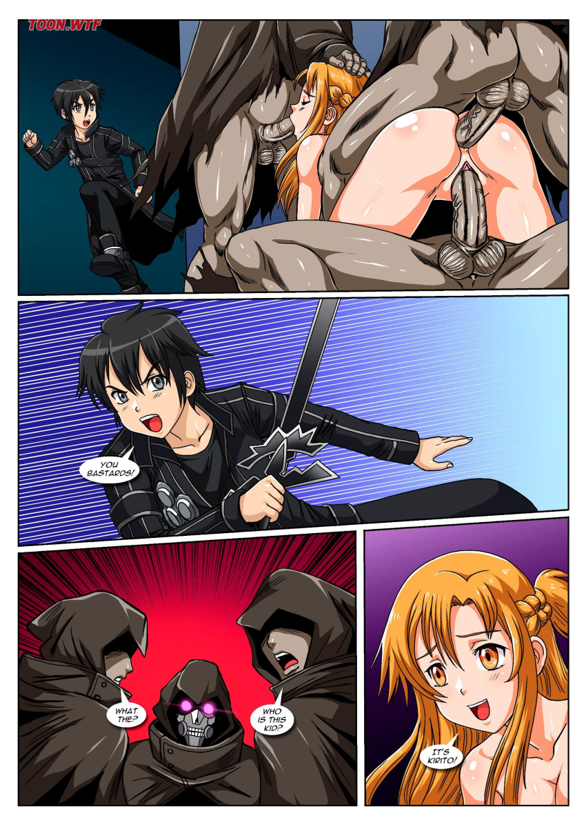 1girl aincrad anal anal_sex bbmbbf bulldog_position comic group_sex hand_on_head kirigaya_kazuto kirito kirito_(sao) nipples no_laughing_matter oral palcomix palcomix*vip penis poh_(sao) pussy sword_art_online tagme toon.wtf vaginal yuuki_asuna