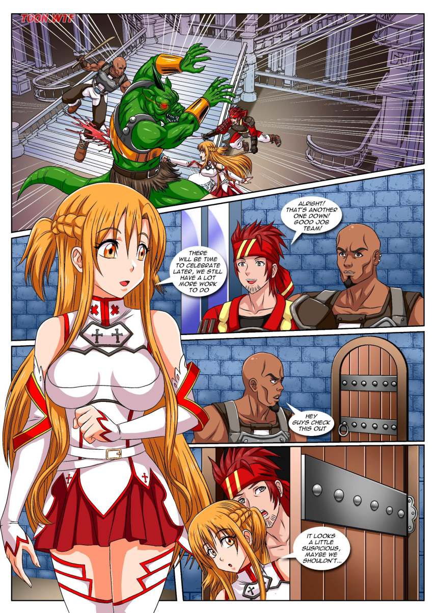 1girl agil agil_(sao) aincrad andrew_gilbert_mills asuna_(sao) bbmbbf comic klein no_laughing_matter palcomix palcomix*vip sword_art_online tagme toon.wtf yuuki_asuna