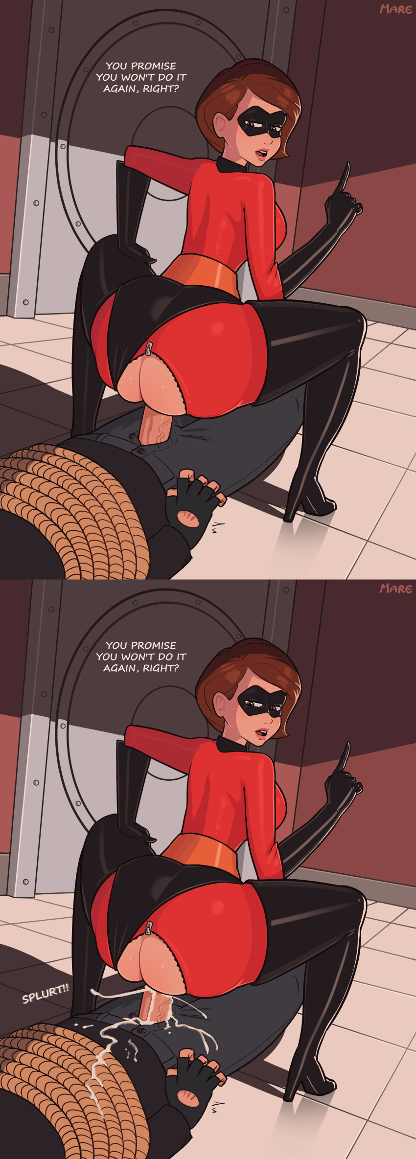 1boy 1girl ass big_ass bondage brown_hair cartoon_milf clothed_female dat_ass disney dominant_female domino_mask elastigirl erect_penis erection exposed_ass female_focus female_on_top female_penetrated helen_parr high_heel_boots high_heels high_res light-skinned_female light-skinned_male male male/female mare_ten mature mature_female milf penis pixar rape reverse_rape short_hair smooth_skin straight superheroine the_incredibles thigh_high_boots