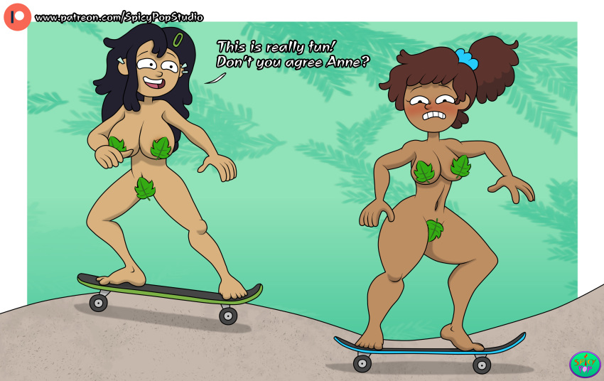 2girls amphibia amphibia_(finale) anne_boonchuy exhibitionism leaf_censor marcy_wu nude skateboard spicypop tagme the_simpsons_reference