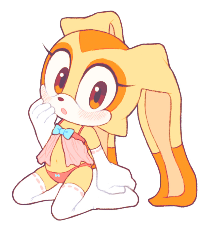 1girl artist_request cream_the_rabbit cub furry furry_female gloves nightgown panties rabbit_girl sega sonic sonic_the_hedgehog_(series) transparent_background underwear white_legwear