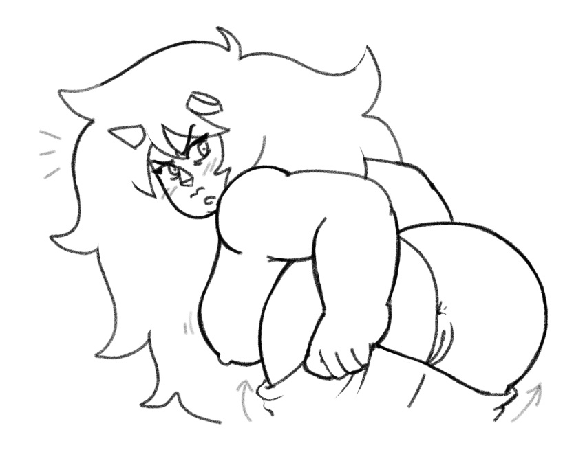 alice alien ass bent_over big_ass cartoon_network dressing jasper jasper_(steven_universe) long_hair looking_back muscle muscular muscular_female panties panties_around_legs steven_universe wide_hips