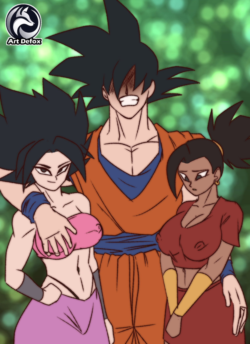 1boy 2_girls age_difference big_breasts breasts caulifla cheating cheating_(relationship) dark-skinned_female dark_skin dragon_ball dragon_ball_super imminent_anal imminent_fellatio imminent_gangbang imminent_kiss imminent_penetration imminent_sex imminent_vaginal kale kale_(dragon_ball) medium_breasts pervert pervert_female sex_invitation sexually_suggestive smile son_goku