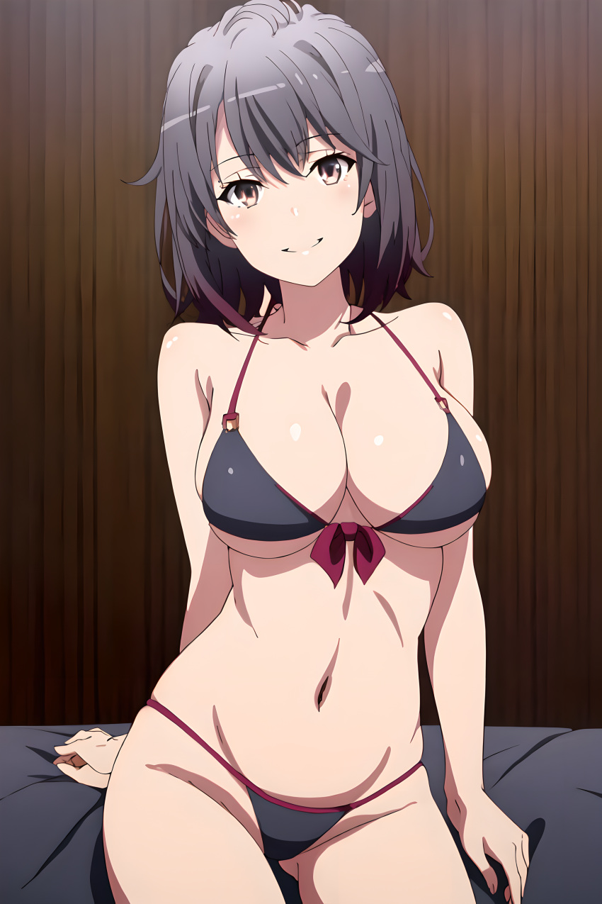 1girl alluring big_breasts bikini black_hair cleavage legs nios posing purple_eyes silf underboob yahari_ore_no_seishun_lovecome_wa_machigatteiru. yukinoshita_haruno