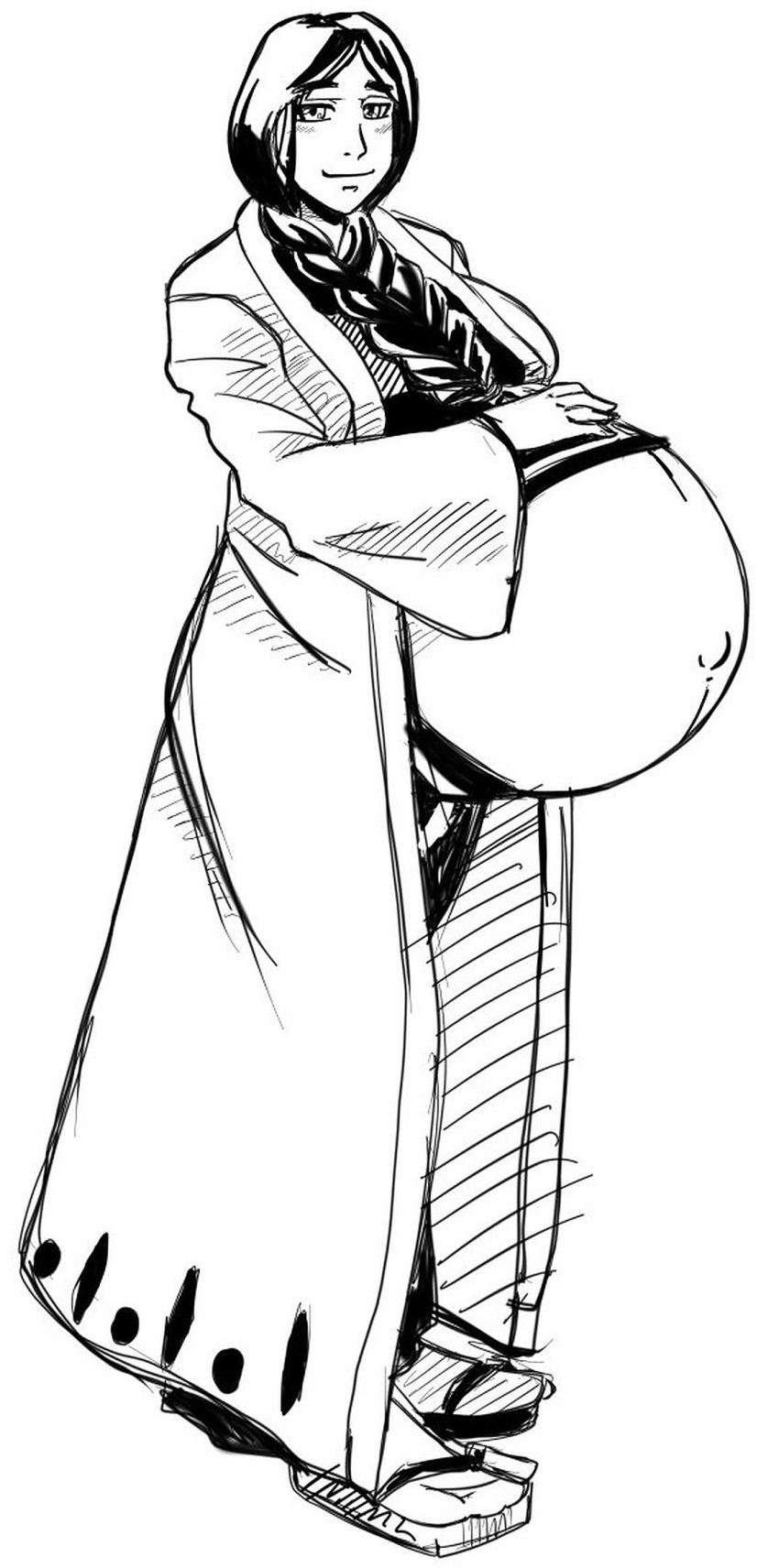 black_and_white bleach blush captain coat hand_on_belly milf monochrome numerico photoshop pregnant pregnant_belly pregnant_female retsu_unohana sexy smile