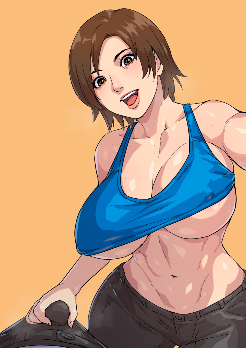 alluring asuka_kazama breasts cirenk erection_under_clothes female_abs namco rubbing_penis_through_pants shin_kamiya tekken tekken_7