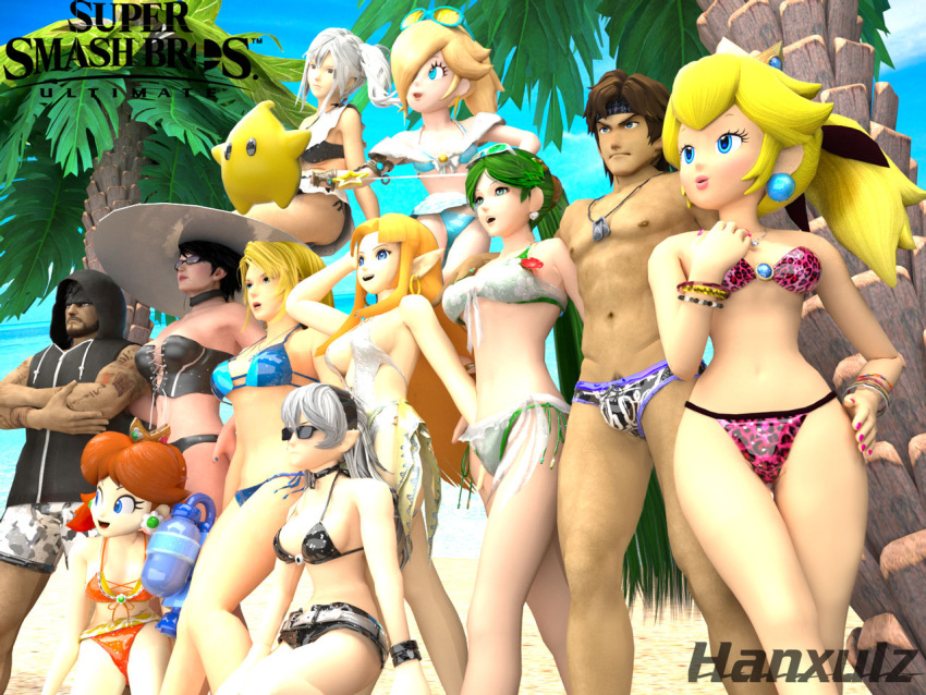 bayonetta_(character) beach belly_button bikini corrin hanxulz luma metal_gear_solid nature palutena princess_daisy princess_peach princess_zelda richter_belmont rosalina snake solid_snake super_smash_bros. super_smash_bros._ultimate swimsuit zero_suit_samus