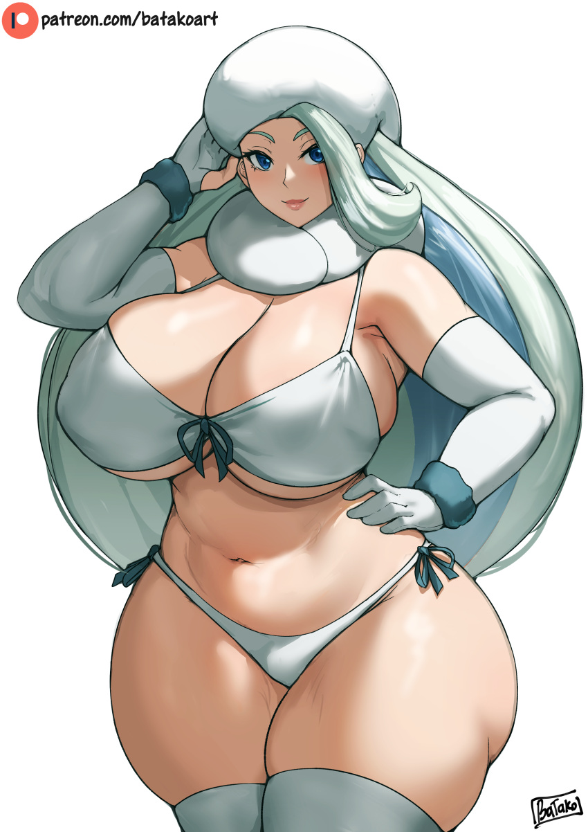 batako big_ass big_breasts blue_eyes earrings hat hourglass_figure melony_(pokemon) pokemon white_hair