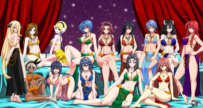 14girls 1girl 6+girls ;d akame_(akame_ga_kill!) akame_ga_kill! akiza_izinski all_fours alluring aqua_(kingdom_hearts) back bangs bare_back bare_legs bea_(pokemon) bedroom bedroom_eyes belly_dancer belly_dancer_outfit big_breasts black_eyes black_hair blonde_hair bloodstained:_ritual_of_the_night blue_eyes blue_hair bra breasts brown_eyes brown_hair castlevania charlotte_aulin cleavage cordelia_(fire_emblem) crossed_legs cynthia_(pokemon) dancer dark-skinned_female dark_blue_hair dark_skin elesa_(pokemon) female_only fire_emblem grey_eyes grey_hair hair_between_eyes hair_ornament hair_over_one_eye harem high_school_dxd jadenkaiba kaminashi_nozomi keijo!!!!!!!! kingdom_hearts kneel legs light_blue_hair loincloth looking_back lucina lucina_(fire_emblem) medium_breasts miriam_(bloodstained) misty_lola multiple_girls necklace nintendo on_bed one_eye_closed open_mouth orange_eyes pelvic_curtain pokemon ponytail pose red_eyes red_hair rias_gremory short_hair sideboob sitting small_breasts smile standing tiara very_long_hair very_short_hair wink xenovia_quarta yu-gi-oh!