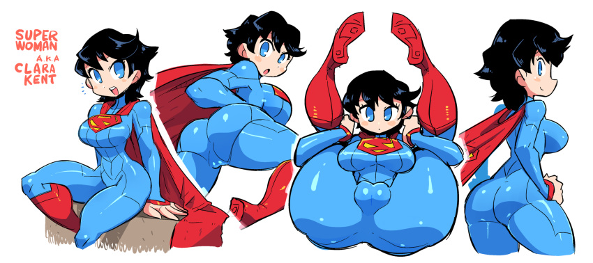 1girl ass big_ass big_breasts black_hair bodysuit breasts cape dc_comics genderswap multiple_views short_hair supergirl