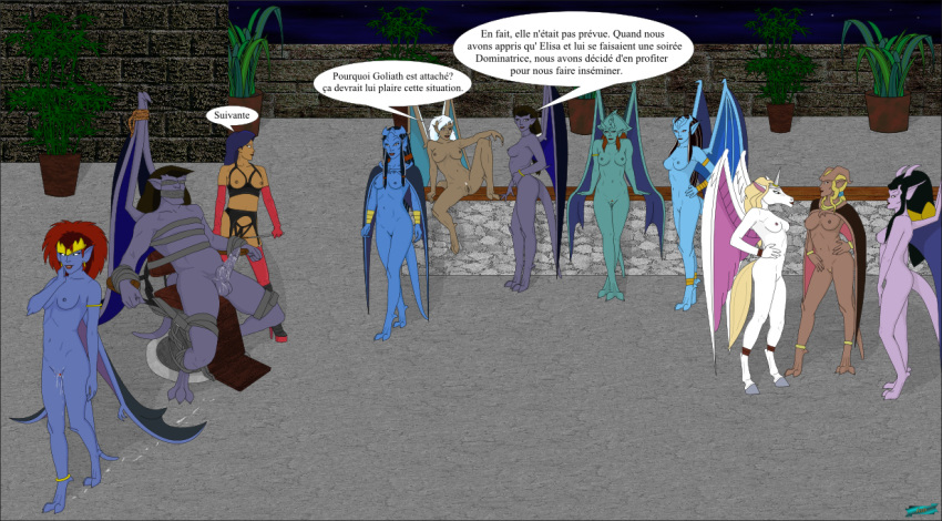 angela_(gargoyles) big_breasts bondage breasts cum delilah demona desdemona disney domination elisa_maza fab3716 female gargoyles goliath group human latex male monster_girl nude obsidiana ophelia_(gargoyles) penis purple_skin pussy sora_(gargoyles) sperm submission tail turquesa una wings