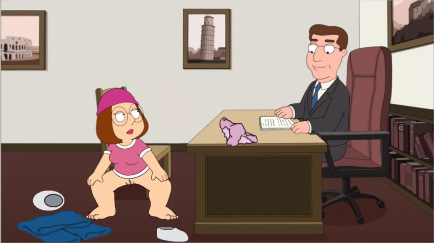 1_boy 1_female 1_girl 1_male barefoot bottomless brown_hair college duo episode family family_guy female guy hair hairless_pussy indoors male meg_griffin panties pants pussy shoes short_hair sitting socks spread_legs squatting standing stinks teen