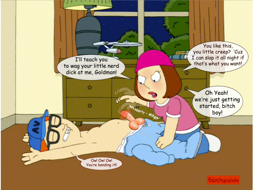 dick_slapping erect_penis family_guy femdom fotoshopaholic humiliation male_sub meg_griffin neil_goldman verbal_abuse