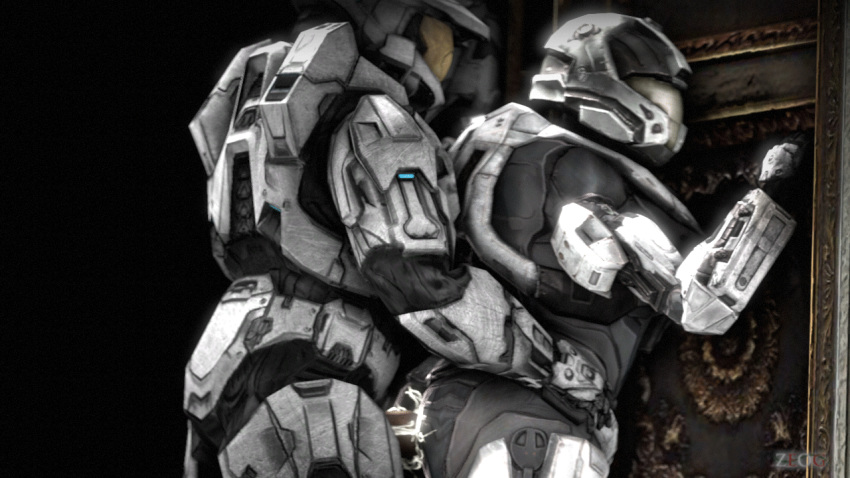 2014 3d armor ass cgi cum erection gif halo_(series) human male mammal not_furry penetration penis plain_background sex source_filmmaker spartan standing video_games zeog