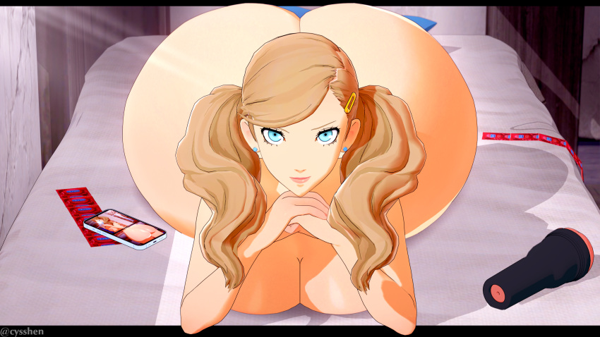 1girl 1girl 1girl ann_takamaki ass atlus big_breasts bottom_heavy breasts cyshen female_only gigantic_ass huge_ass human looking_at_viewer megami_tensei nude persona persona_5 solo_female wide_hips