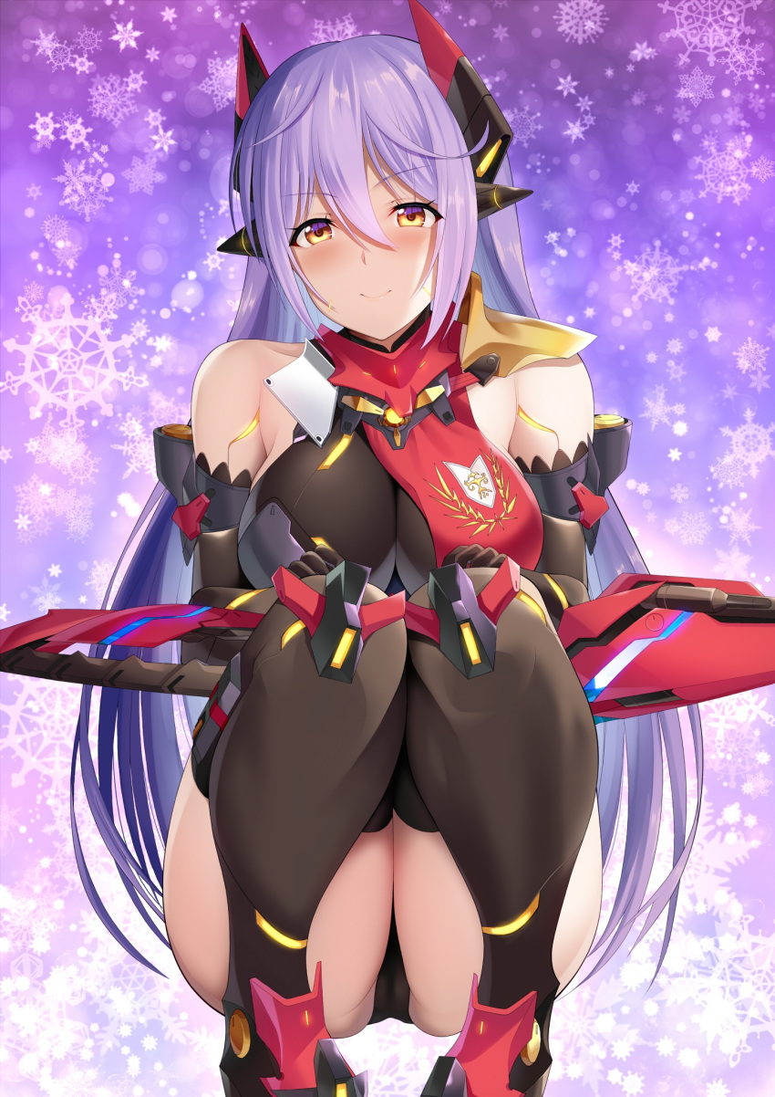 1girl 1girl alluring android armored_boots big_breasts black_gloves black_leotard black_panties black_thighhighs blush boots closed_mouth daive elbow_gloves gloves glowing high_res leotard light_smile long_hair looking_at_viewer panties poppi poppi_(xenoblade) poppi_qtpi_(xenoblade) purple_hair red_footwear robot_ears smile solo_focus stockings underwear very_long_hair weapon xenoblade_(series) xenoblade_chronicles_2 yellow_eyes