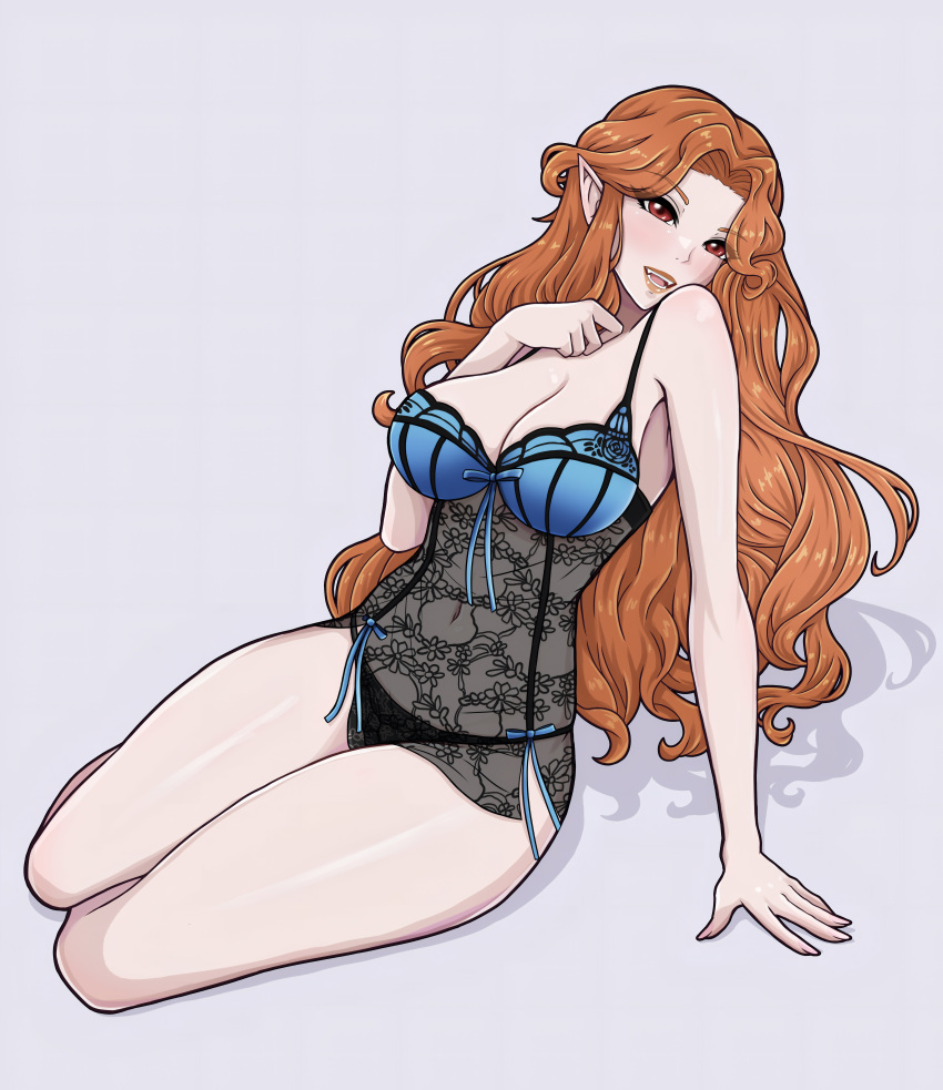 1girl big_ass big_breasts castlevania cute female_only full_body lenore_(castlevania) lingerie long_ears long_hair more_at_source nirainini orange_hair posing seductive vampire_girl