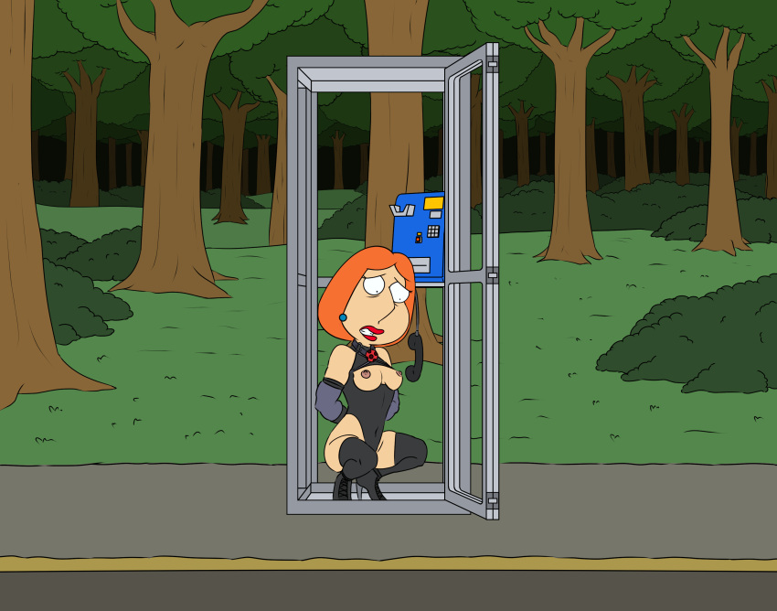 bondage bound_wrists breasts cartoon_milf dr._proletariat erect_nipples family_guy high_heels lois_griffin phone_booth stockings thighs topless_female