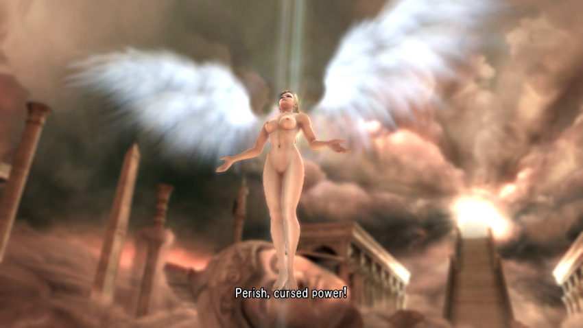 1girl 1girl alluring bare_legs big_breasts blonde_hair completely_nude_female elysium nipples nude nude_mod project_soul pussy soul_calibur soul_calibur_v wings