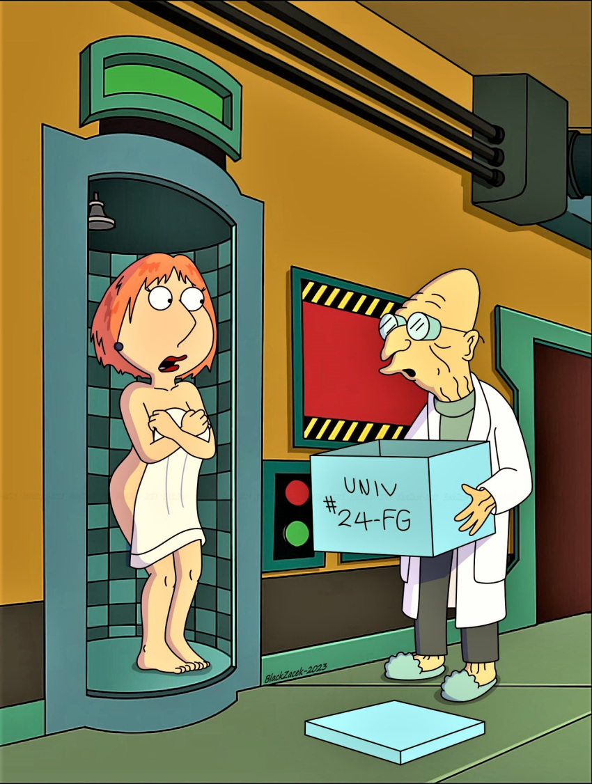 ass blackzacek crossover family_guy futurama glasses hubert_j_farnsworth lois_griffin thighs tow towel