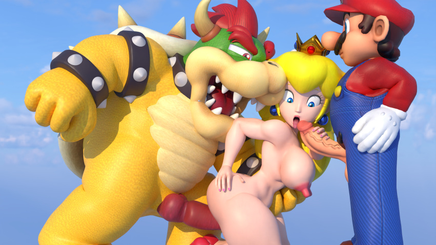 3d bowser double_penetration infinit_eclipse mario princess_peach super_mario_bros. threesome