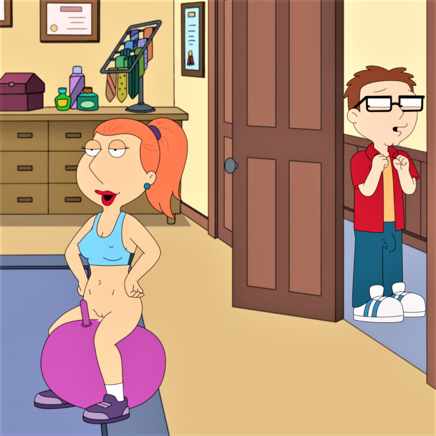 american_dad bottomless crop_top crossover dildo erect_nipples erection family_guy frost969 lois_griffin no_panties shaved_pussy steve_smith thighs