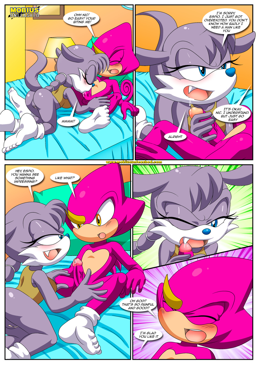 archie_comics bbmbbf comic espio_the_chameleon furry mobius_unleashed nic_the_weasel nicolette_the_weasel palcomix sega stickin'_around_(comic)