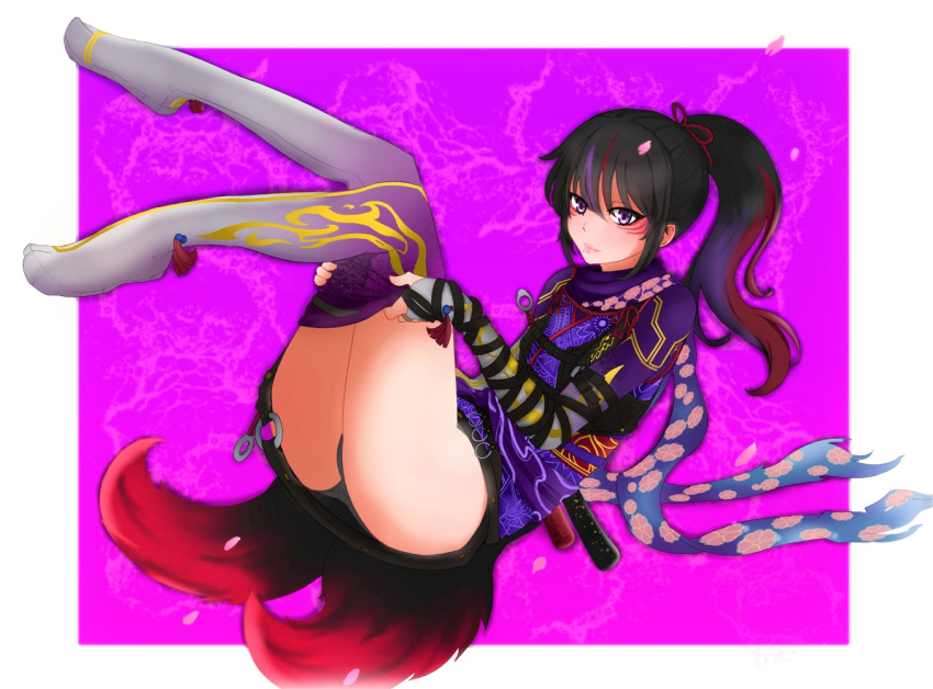 1girl alluring black_and_red_and_purple_hair deep_stigma deepstigma facial_markings insanely_hot kitsune_markings kitsune_marks kunimitsu_ii kunoichi namco panties stigma tekken tekken_7 undressing voluptuous