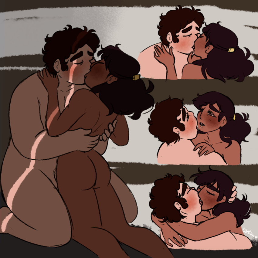 1boy 1girl aged_up ass back_view barefoot blush boyfriend-girlfriend canon_couple cartoon_network chubby_male closed_eyes closet connie_maheswaran curly_hair foot_out_of_frame french_kiss full_body hand_on_back hugging hugging_head imminent_sex kissing long_hair makeout making_out male/female nude nude_female nude_male older ponytail saliva saliva_trail santan999 shadow short_hair signature steven_quartz_universe steven_universe thighs wholesome