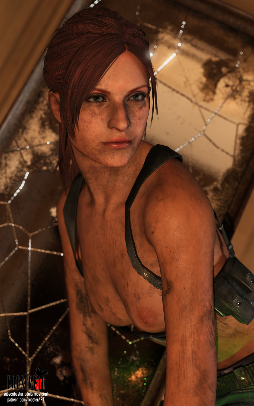 10:16 1girl 3d 3d_(artwork) 4k breasts broken_mirror brown_hair claire_redfield dirt dirty dirty_skin erect_nipples female_focus female_only holster looking_away nipples open_eyes patreon patreon_username resident_evil roosterart shoulders solo_focus subscribestar subscribestar_username topless video_game video_game_character video_game_franchise