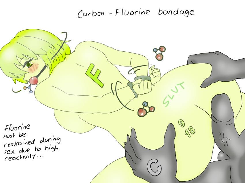 2014 4chan ass ball_gag bondage bound carbon chemical_element chemistry femsub fluorine from_behind hetero huge_penis inanimate on_floor penis science sex