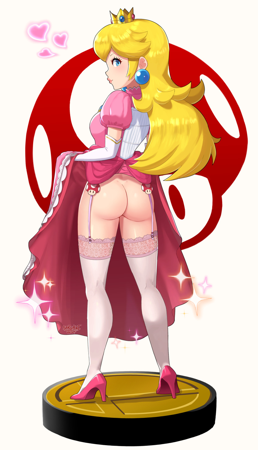 1girl 1girl 1girl absurd_res amiibo ass ass_focus big_ass blonde_hair clothed_female dress dress_lift female_focus female_only flashing garter_straps grin high_heels high_res long_hair looking_at_viewer looking_back mario_(series) mature mature_female nintendo no_panties no_underwear princess_peach royal_slut royalty sarukaiwolf smiling_at_viewer solo_female solo_focus stockings stockings super_mario_bros. super_smash_bros. tagme thick_thighs third-party_edit video_game_character video_game_franchise