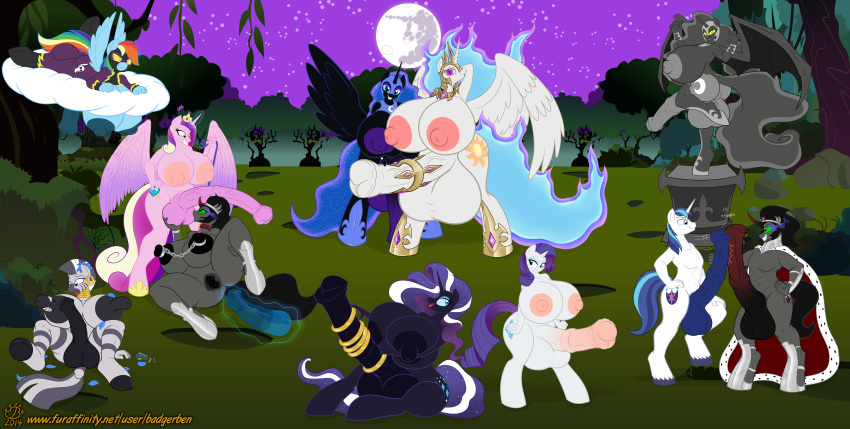 2014 absurd_res animal_genitalia anjuneko anjuneko_(artist) anthro badgerben ball_sucking big_breasts big_nipples big_testicles black_fur black_hair blue_eyes blue_fur blue_hair breasts cape cloud cock_ring cosplay cutie_mark equine female friendship_is_magic frottage full_moon fur furry futanari gay green_sclera grey_fur group hair highres horn horsecock huge_breasts hyper hyper_breasts hyper_penis hyper_testicles king_sombra male mammal moon multicolored_hair my_little_pony night nightmare_moon nightmare_rarity nipple_chain nipples pegasus penis pink_fur poison_joke princess_cadance purple_hair pussy rainbow_dash rainbow_hair rarity red_eyes shadowbolts shining_armor spread_legs spreading testicles two_tone_hair unicorn white_fur winged_unicorn wings zebra zecora