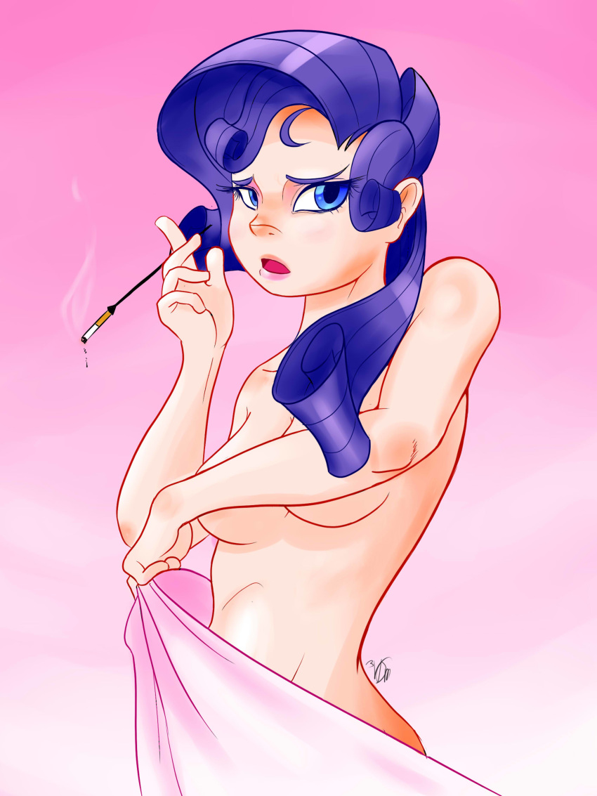 1girl friendship_is_magic mrwess326 my_little_pony rarity_(mlp) topless towel