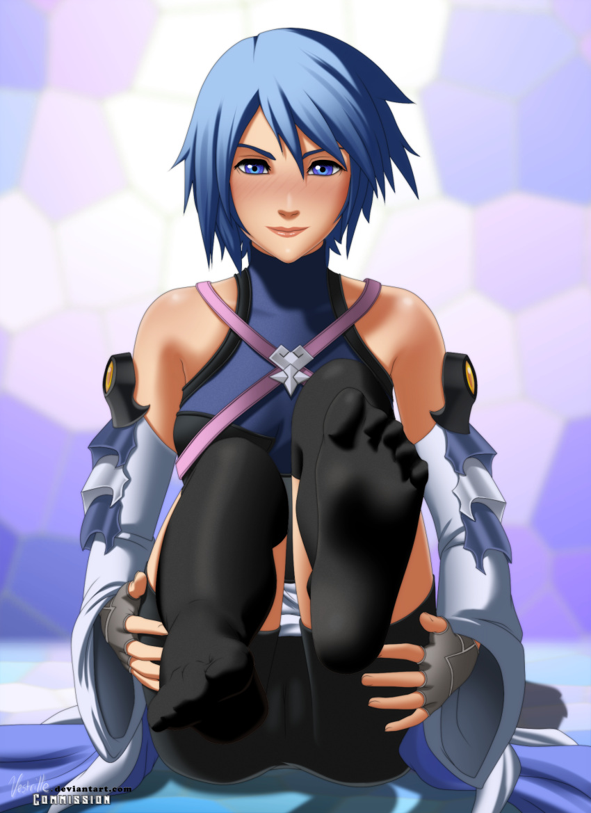 1girl aqua_(kingdom_hearts) ass big_ass big_breasts blue_eyes blue_hair breasts cameltoe female female_only kingdom_hearts solo vestrille